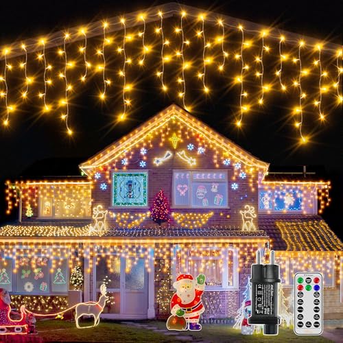 Ollny Eisregen Lichterkette Außen 15M 594 LED Weihnachtsbeleuchtung Außen mit Stecker Fernbedienung Wasserdicht 8 Leuchtmodi Lichterkette Außen Warmweiß für Balkon Dachrinne Fenster Haus Geländer Ollny Eisregen Lichterkette Außen 15M 594 LED Weihnachtsbeleuchtung Außen mit Stecker Fernbedienung Wasserdicht 8 Leuchtmodi Lichterkette Außen Warmweiß für Balkon Dachrinne Fenster Haus Geländer von Ollny