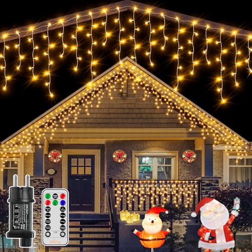 Ollny Eisregen Lichterkette außen 12m, 486 LEDs Weihnachtsbeleuchtung außen warmweiß mit Fernbedienung, wasserdicht Lichterkette außen mit 8 Modi Timer für Balkon Haus Weihnachtsdeko aussen Ollny Eisregen Lichterkette außen 12m, 486 LEDs Weihnachtsbeleuchtung außen warmweiß mit Fernbedienung, wasserdicht Lichterkette außen mit 8 Modi Timer für Balkon Haus Weihnachtsdeko aussen von Ollny