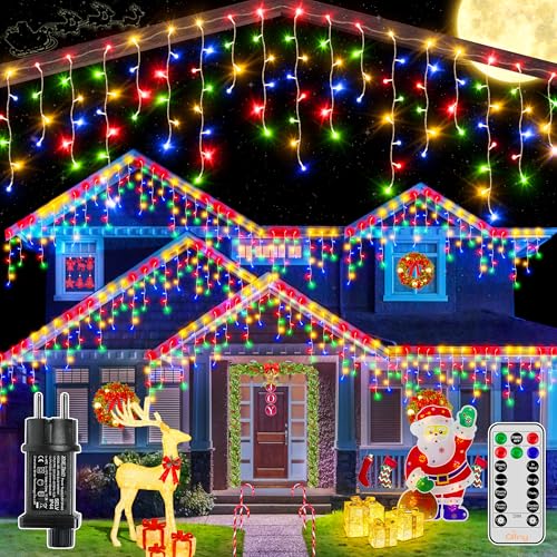 Ollny Eisregen Lichterkette außen 12m 486 LEDs Weihnachtsbeleuchtung außen Bunt 81 Saiten IP44 wasserdicht 8 Modi mit Fernbedienung Timer EU Stecker für Pavillon Balkon Ollny Eisregen Lichterkette außen 12m 486 LEDs Weihnachtsbeleuchtung außen Bunt 81 Saiten IP44 wasserdicht 8 Modi mit Fernbedienung Timer EU Stecker für Pavillon Balkon von Ollny