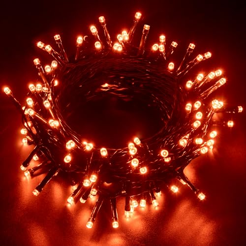 Ollny Halloween Lichterkette Außen Batterie Outdoor 10M 100 LED Orange, 8 Modi Timer IP44 Wasserdichte Lichterkette Batterie für Innen und Außen, Garten, Hochzeit, Party, Halloween (Grünes Kabel) von Ollny