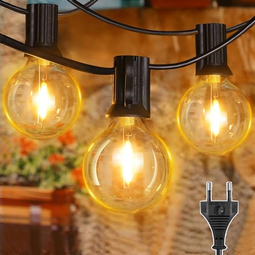 Ollny Lichterkette Außen 5 M mit Netzbetrieb Lichterkette Outdoor mit 13+1 G40 Glühbirnen Wasserdichte LED-Lichterkette Aussen für Garten Camping Pavillon Terrasse Hochzeiten Partys von Ollny