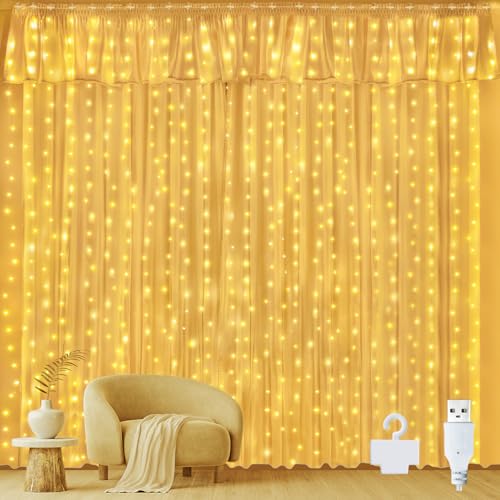 Ollny Lichtervorhang innen 3x3m, 300 LED Lichterkette außen warmweiß wasserdicht, USB Lichterketten Vorhang für Weihnachten Fenster Wand Zimmer Party Deko Gardine Balkon Ollny Lichtervorhang innen 3x3m, 300 LED Lichterkette außen warmweiß wasserdicht, USB Lichterketten Vorhang für Weihnachten Fenster Wand Zimmer Party Deko Gardine Balkon von Ollny