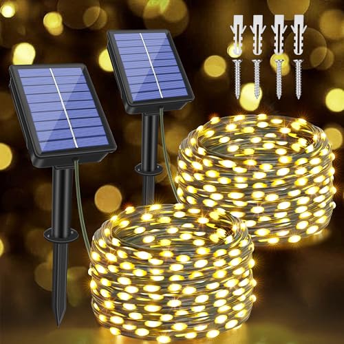 Ollny Solar Lichterkette aussen, 2x10M 100 LED lichterkette außen solar, 8 Modi IP67 wasserdicht Lichterkette outdoor für Garten Balkon Terrasse Baum Hof Party (Warmweiß) von Ollny