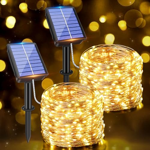 Ollny Solar Lichterkette aussen, 2x15M 150 LED lichterkette außen, 8 Modi IP65 wasserdicht Kupferdraht Lichterkette outdoor für Garten Balkon Terrasse Baum Hof Party (Warmweiß) von Ollny