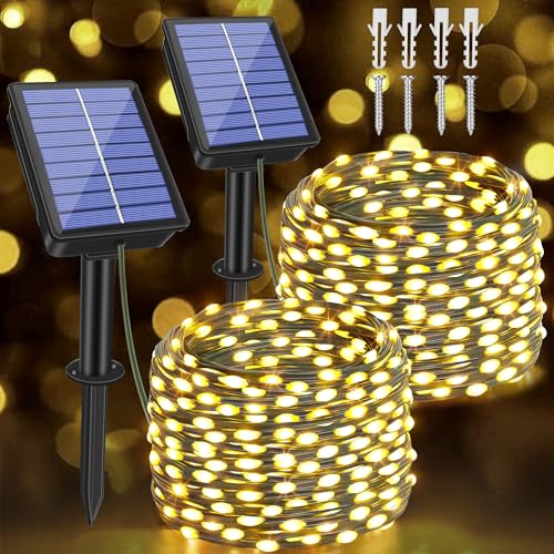 Ollny Solar Lichterkette aussen, 2x15M 150 LED lichterkette außen solar, 8 Modi IP67 wasserdicht Lichterkette outdoor für Garten Balkon Terrasse Baum Hof Party (Warmweiß) von Ollny