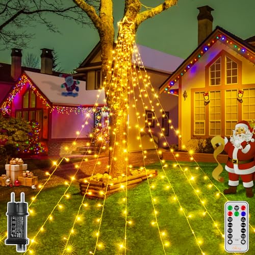 Ollny Weihnachtsbeleuchtung außen, 3.5M x 9 Stränge, 352 LED Lichterkette Weihnachtsbaum mit Sterne, 8 Modi Timer Wasserdicht Lichterkette außen für Tannenbaum, weihnachtsdeko (Warmweiß) von Ollny