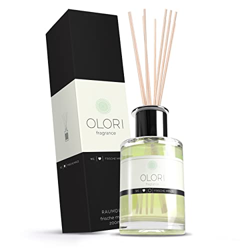 Raumduft Minze I Diffuser mit Stäbchen I Duftöl mit ätherischen Ölen I neutralisiert Tabakgerüche I 200 ml von Olori