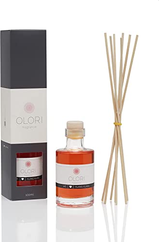 Duftöl Ylang Ylang - Diffuser mit Stäbchen - Raumduft mit ätherischen Ölen erfrischend, süß, blumig - 100% Natürliche Raumdüfte mit Rattan-Duftstäbchen - Duftspender zum Wohlfühlen (Glas 100 ml) von Olori