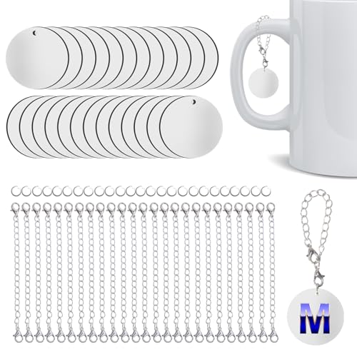 25 Sets Sublimations-Charm-Zubehör für Tassen, Namen, ID, Tassen, Charms für Becher, Masse, MDF, Sublimationsrohlinge mit Ketten, Biegeringe für Bastelarbeiten, Geschenk 25 Sets Sublimations-Charm-Zubehör für Tassen, Namen, ID, Tassen, Charms für Becher, Masse, MDF, Sublimationsrohlinge mit Ketten, Biegeringe für Bastelarbeiten, Geschenk von Olutacot