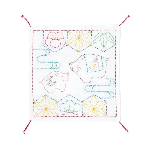 Olympus Thread Sashiko Stickpackung Hana Fukin Wildschweine, Plumps, Bambus, Kiefern Stoff bedruckt von Olympus