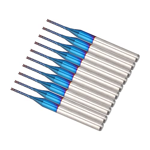 Blauer Maisschneider, 10-teiliger Hartmetall-Fräser, Saubere Fräsleistung, für Leiterplatten, CNC, Formengravur, Kunststoff-, Kupfer- und Edelstahlverarbeitung mit Schaft (1,0 mm) von Omabeta