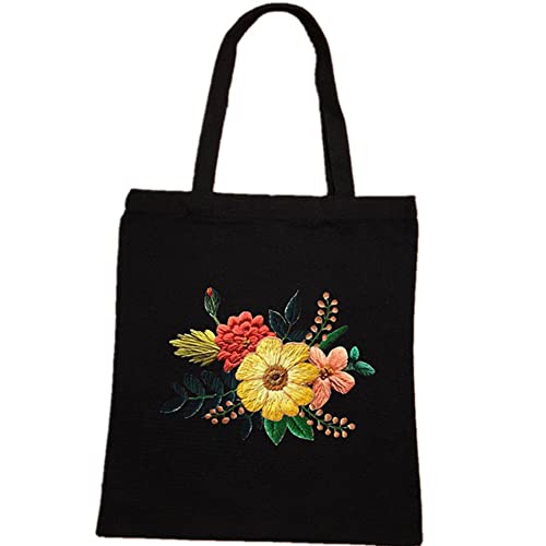 OmeHoin Canvas Tote Bag Stickset mit Pflanzenblumenmuster, Bedrucken von Baumwoll-Canvas-Tasche Kreuzstich-DIY-Materialpaket für Anfänger DIY-Nadelspitzen-Kits für Erwachsene, Basteln für Frauen von OmeHoin