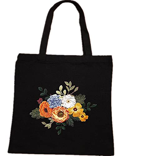 OmeHoin Canvas Tote Bag Stickset mit Pflanzenblumenmuster, Bedrucken von Baumwoll-Canvas-Tasche Kreuzstich-DIY-Materialpaket für Anfänger DIY-Nadelspitzen-Kits für Erwachsene, Basteln für Frauen von OmeHoin