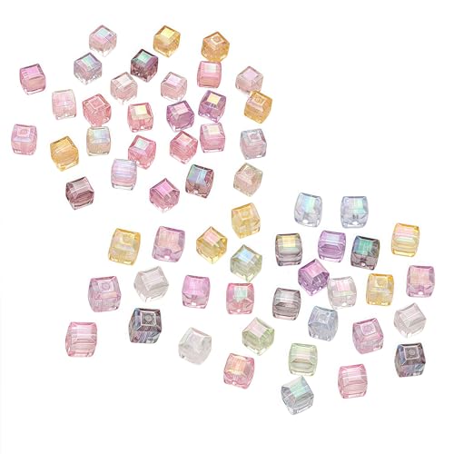 Omeblos Ca. 60 Packungen 8 mm Acryl-Imitations-Glasperlen, dreidimensionale, schillernde Würfelperlen, zufällige Farbmischung für handgefertigtes Schmuckzubehör, ideal für selbstgemachte von Omeblos