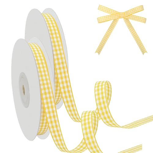 Omeblos Gingham-Band, 2 Rollen 9,1 m x 1 cm, gelbes und weißes Gingham-Band, gelbes und weißes Geschenkband für Haar-Accessoires, Geschenkverpackungen, Bastelarbeiten, Weihnachtskranz-Dekoration Omeblos Gingham-Band, 2 Rollen 9,1 m x 1 cm, gelbes und weißes Gingham-Band, gelbes und weißes Geschenkband für Haar-Accessoires, Geschenkverpackungen, Bastelarbeiten, Weihnachtskranz-Dekoration von Omeblos
