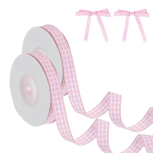 Omeblos Gingham-Band, 2 Rollen 9,1 m x 1 cm, rosa und weiß, Gingham-Band, rosa und weiß, Geschenkverpackungsbänder für Geschenkverpackungen, Hochzeitsauto, Rolle für Blumensträuße Omeblos Gingham-Band, 2 Rollen 9,1 m x 1 cm, rosa und weiß, Gingham-Band, rosa und weiß, Geschenkverpackungsbänder für Geschenkverpackungen, Hochzeitsauto, Rolle für Blumensträuße von Omeblos