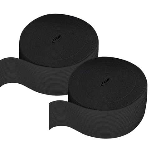 Omeblos Schwarzes Gummiband zum Nähen, Breite Gummibänder, 2 Stück Schwarz Elastisch zum Nähen 1 cm breit, insgesamt 10 Meter lang, Dehnbarer Bund für DIY, Hose, Stirnbänder von Omeblos