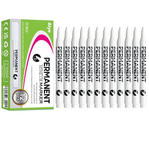 Omeblos Weißer Permanentmarker, 2 mm Spitze, weißer Stoffstift, schnell trocknend, wasserfest, für Kleidung, Steine, Keramik, 12 Stück Omeblos Weißer Permanentmarker, 2 mm Spitze, weißer Stoffstift, schnell trocknend, wasserfest, für Kleidung, Steine, Keramik, 12 Stück von Omeblos