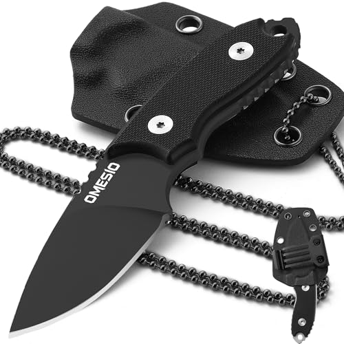 Omesio EDC Neck Knife - Kompaktes und Robustes EDC Messer, mit Kydex-Scheide und Clip D2-FULLTANG Stahl und Strapazierfähigem G10-Griff - Perfekt für Camping und Outdoor-Abenteuer (Schwarz) von Omesio