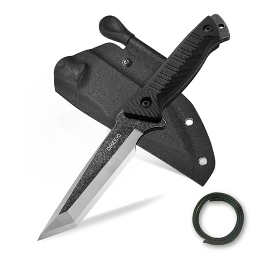 Omesio L-MS01 Tanto Messer mit Kydex-Scheide, Feuerstahl Jagdmesser aus Full Tang 420C Stahl, 10.4 cm Klingenlänge, Hochwertiges Messer Outdoor Survival G10-Griff für Jagd & Camping von Omesio