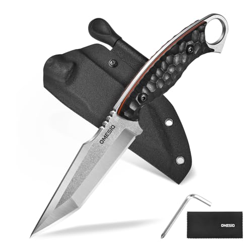 Omesio M-YL21 Tanto Messer mit Kydex Holster und Feuerstahl, Hohe Qualität Jagdmesser aus Full Tang 420 Steel, Outdoor Messer Survival 12, 6 cm Klingenlänge + G10 Griff, Für Jagd & Camping von Omesio