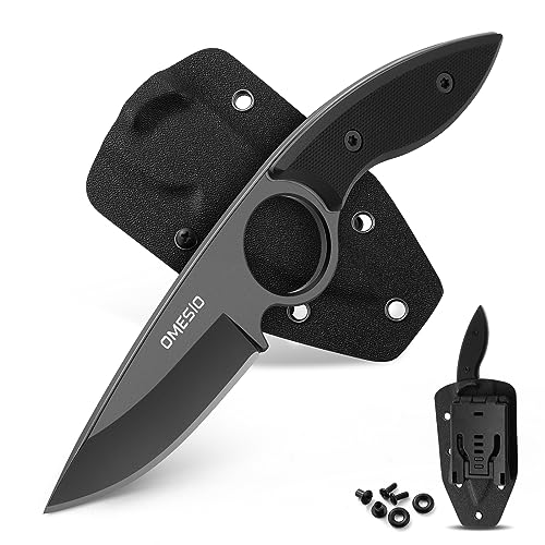Omesio Messer Outdoor Hervorragende Qualität 420 Stahl Full Tang - feststehende Messer Gürtelmesser 42A konform - mit robusten G10 Griff und Kydex Scheide (Schwarz) von Omesio