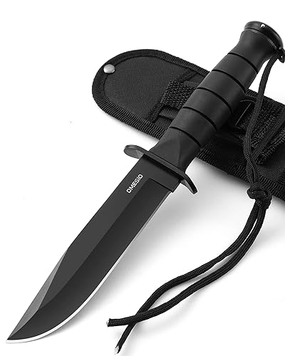 Omesio Messer outdoor, Survival Messer Überlebensmesser, Fahrtenmesser mit feststehender Klinge, feststehendes Messer Schwarz von Omesio