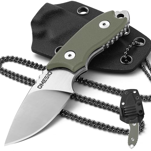 Omesio Neck Knife - Kompaktes EDC Outdoor feststehendes Messer mit Kydex-Scheide und Clip,D2-Stahlklinge und strapazierfähigem G10-Griff - perfekt für Camping und Outdoor-Abenteuer (Grün + Weiß) von Omesio