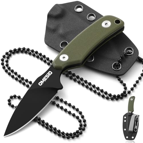 Omesio Neck Knife Messer D2 Stahl, DEC Kleines feststehendes Messer G10 Griff Full Tang mit einer Kydex-Scheide und hat eine Klingenlänge von 7,6 cm, 42a-konform von Omesio