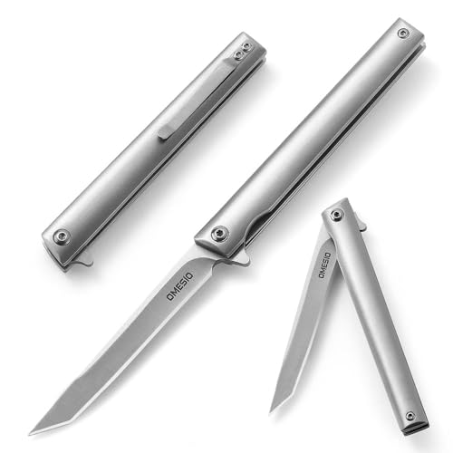 Omesio Tanto Messer Klappmesser Einhandmesser slim Angelmesser Einhand klappbar scharf (C-Silber) von Omesio