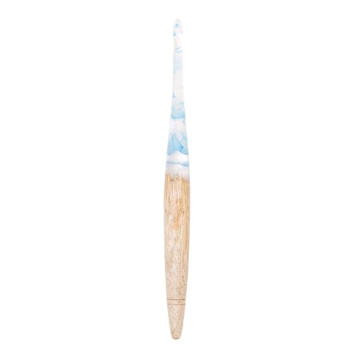 Ommi Häkelnadeln mit ergonomischem Griff, handgefertigt, Mangoholz, 17,5 cm, Stricknadel, Bastelgarn, tolles Geschenk, Blau und Holz, 4,5 mm von Ommi Crochet