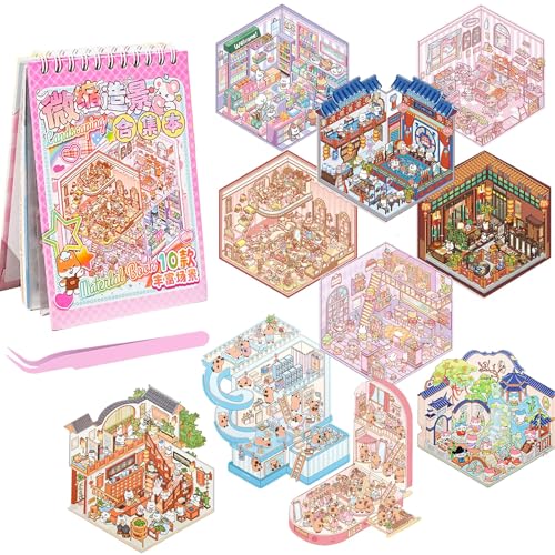 Omnikryp 36 Stücke 3D Sticker Scene, DIY 3D House Stickers mit Tweezer, Cartoon Miniatur Szenen Aufkleber, Hausaufkleber Set von Bäckerei Buchhandlung Restaurant, für Erwachsene und Kinder Stressabba Omnikryp 36 Stücke 3D Sticker Scene, DIY 3D House Stickers mit Tweezer, Cartoon Miniatur Szenen Aufkleber, Hausaufkleber Set von Bäckerei Buchhandlung Restaurant, für Erwachsene und Kinder Stressabba von Omnikryp