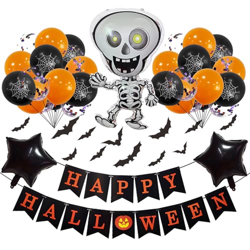 Omnikryp Halloween Ballons Set, Halloween Dekorationen, Ballon aus Aluminiumfolie, Dekoration und Accessoires für Grusel Party und Garten, Banner Geist Fledermaus Spinne von Omnikryp
