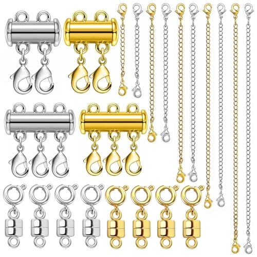 Omnikryp Kettenverschluss, 22 Stück Armband Verschluss Set, Karabinerverschluss für Armbänder Gold Silber Qualität Halsketten Schmuckherstellung Zubehör Werkzeug für Armbänder Ketten Reparatur DIY von Omnikryp