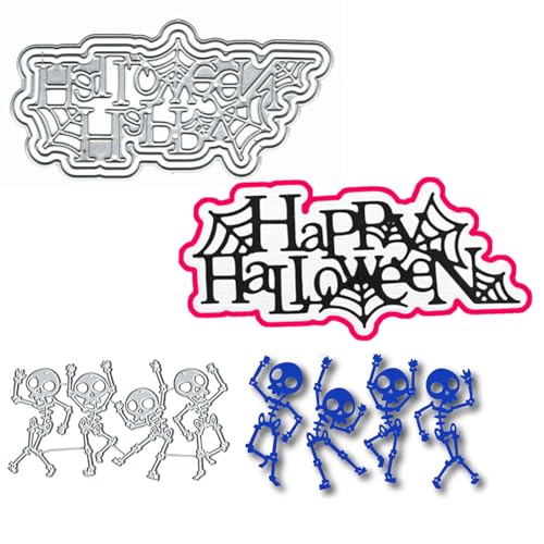 Ompinda Halloween-Stanzformen-Set, Metall, "Happy Halloween", mit 4 Skelett-Mann-Stanzformen für Kartenherstellung und Fotoalbum-Dekorationen von Ompinda