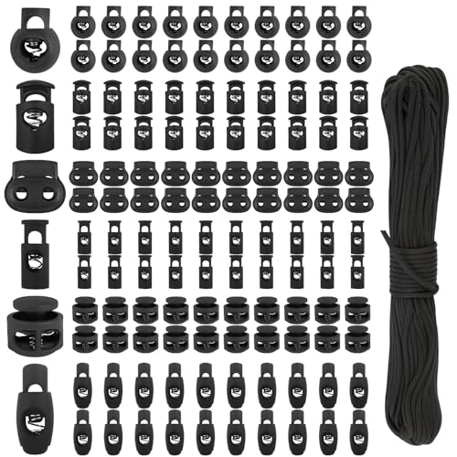 Omsscun 120 Stück Kordelklemme Kordelstopper Schwarz 5mm/7mm/8mm/10mm, 6-Stile Schnurstopper für Jacke, Sportkleidung, Rucksack, Gummikordel Stopper Kordeln Omsscun 120 Stück Kordelklemme Kordelstopper Schwarz 5mm/7mm/8mm/10mm, 6-Stile Schnurstopper für Jacke, Sportkleidung, Rucksack, Gummikordel Stopper Kordeln von Omsscun
