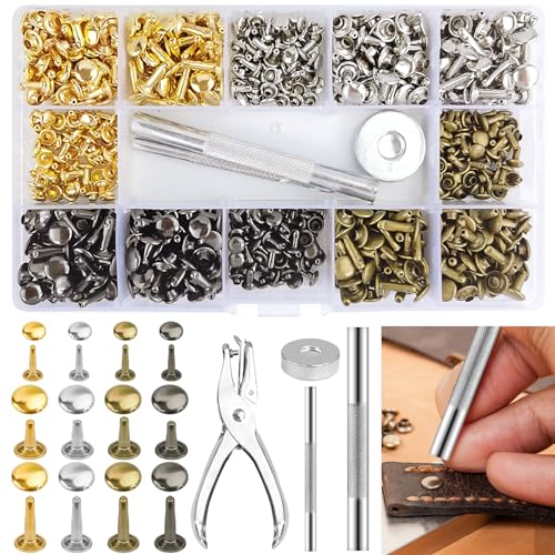 Omsscun Nieten Set, 360 Stück Metallniete Ledernieten mit Nietenzange Lochzange Hohlnieten 6mm 8mm 12mm für Heimwerker-Lederhandwerk, Kleidung, Schuhe, Dekoration und Reparatur von Omsscun