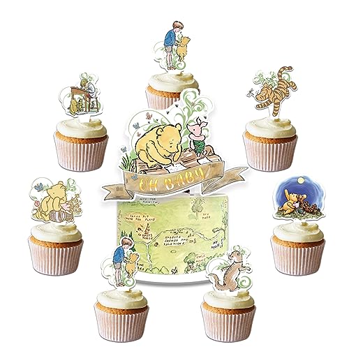 25 Packungen Pooh Bear Cake Toppers Cupcake Toppers,Girl Winnie Bear Birthday Party Decoration Cake Decorations for Pooh Bear party Supplies von Omto
