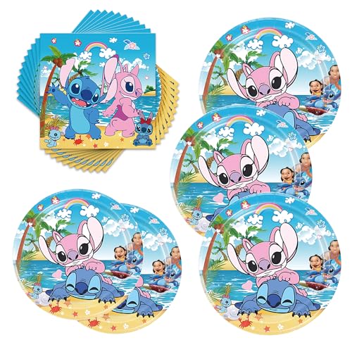 Omto 40 Stück Stitch Party Supplies enthalten 20 Teller, 20 Servietten für Stiche, Geburtstagsparty-Dekoration von Omto