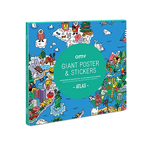 Omy O My Products Poster Atlas mit Stickern, Weiß und Schwarz, 100 x 70 cm von Omy