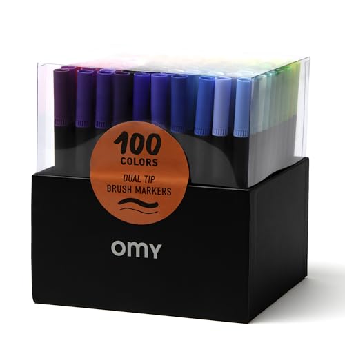 Omy Box mit 100 Markern mit Doppelspitze, eine feine Spitze und ein Ende große Spitze, ungiftig, auf Wasserbasis, schnell trocknende Tinte, in 100 lebendigen und hellen Farben Omy Box mit 100 Markern mit Doppelspitze, eine feine Spitze und ein Ende große Spitze, ungiftig, auf Wasserbasis, schnell trocknende Tinte, in 100 lebendigen und hellen Farben von Omy