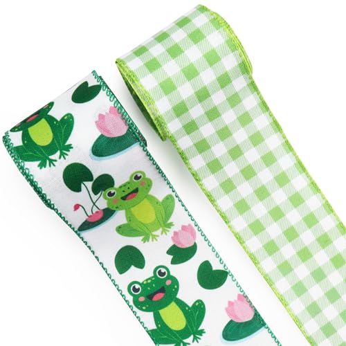 2 Rollen Frühlings- und Sommer-Frosch-Stoffbänder, 4,5 m, Tier, verdrahtet, Jutebänder, grünes Büffelkaro, Dekorband Schleifen für Schulanfang, Urlaub, Party, hängende Dekorationen, Basteln, 2 Rollen Frühlings- und Sommer-Frosch-Stoffbänder, 4,5 m, Tier, verdrahtet, Jutebänder, grünes Büffelkaro, Dekorband Schleifen für Schulanfang, Urlaub, Party, hängende Dekorationen, Basteln, von On-Airstore