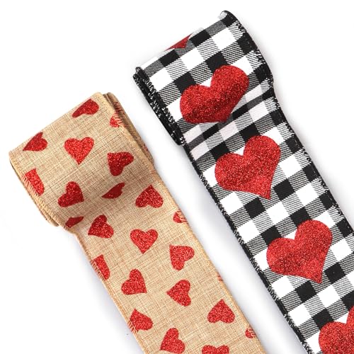2 Rollen Valentinstag-Stoffbänder, 4,5 m, mit Herzen, weiß / schwarz, kariert, Jute-Dekorbänder für Valentinstag, Party, hängende Dekoration, Zubehör, Geschenkverpackung, Innen- und Außenbereich, 2 Rollen Valentinstag-Stoffbänder, 4,5 m, mit Herzen, weiß / schwarz, kariert, Jute-Dekorbänder für Valentinstag, Party, hängende Dekoration, Zubehör, Geschenkverpackung, Innen- und Außenbereich, von On-Airstore