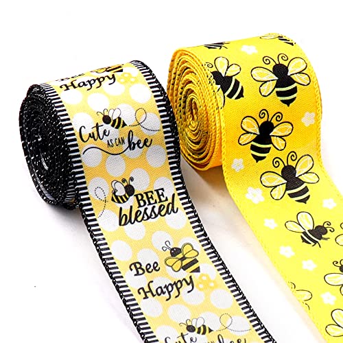 On-Airstore 2 Stück Weltbientag Stoffbänder Frühling Hummel Bänder Tiere Dekor Band für Weltbienenenfest Geschenkverpackung Outdoor Hängende Party Dekoration Zubehör (6,3 cm x 5 m x 2 Rollen) von On-Airstore