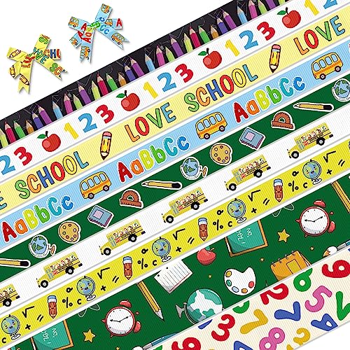 9 Stück Back to School Bänder Schule Ripsband Dekor Bänder Liebe Schule ABC 123 Wörter Schulbus bedruckte Bänder für den ersten Schultag Geschenkverpackung Haare Nähen Kranz Bogen Dekoration 3 Yards von On-Airstore