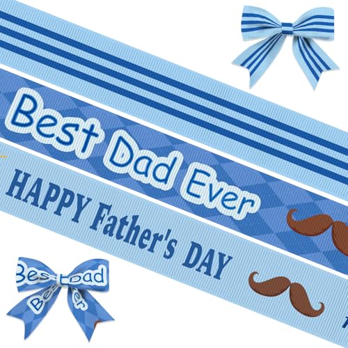 Ripsbänder "Happy Father's Day", 0,95 cm, Blau, Büffelkariert, Dekorbänder, 13,7 m, "Best Dad Ever", Bastelband für Vatertag, Dekoration, Urlaub, Vatertag, Geschenkverpackung, Bastelbedarf, 3 Stück Ripsbänder "Happy Father's Day", 0,95 cm, Blau, Büffelkariert, Dekorbänder, 13,7 m, "Best Dad Ever", Bastelband für Vatertag, Dekoration, Urlaub, Vatertag, Geschenkverpackung, Bastelbedarf, 3 Stück von On-Airstore