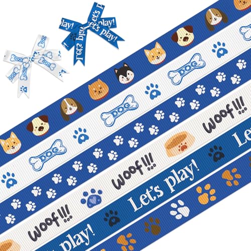 Ripsbänder für Hunde, 0,95 cm, Hundepfotenabdruck-Dekorbänder, 2,7 m, blau-weiß, Bastelband für Haustiere, Welpen, Hunde, Party, Dekoration, Urlaub, Geburtstag, Geschenkverpackung, Bastelbedarf, 6 Ripsbänder für Hunde, 0,95 cm, Hundepfotenabdruck-Dekorbänder, 2,7 m, blau-weiß, Bastelband für Haustiere, Welpen, Hunde, Party, Dekoration, Urlaub, Geburtstag, Geschenkverpackung, Bastelbedarf, 6 von On-Airstore