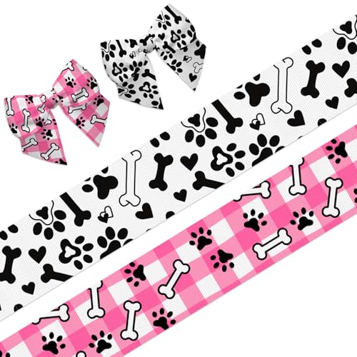 Ripsbänder mit Hundepfotenabdruck, 1,9 cm, Schwarz / Weiß / Rosa, 4,5 m, Knochen-Bastelband für Haustier, Hund, Party, Gastgeschenk, Dekoration, Urlaub, Geburtstag, Geschenkverpackung, DIY-Zubehör, 2 Ripsbänder mit Hundepfotenabdruck, 1,9 cm, Schwarz / Weiß / Rosa, 4,5 m, Knochen-Bastelband für Haustier, Hund, Party, Gastgeschenk, Dekoration, Urlaub, Geburtstag, Geschenkverpackung, DIY-Zubehör, 2 von On-Airstore