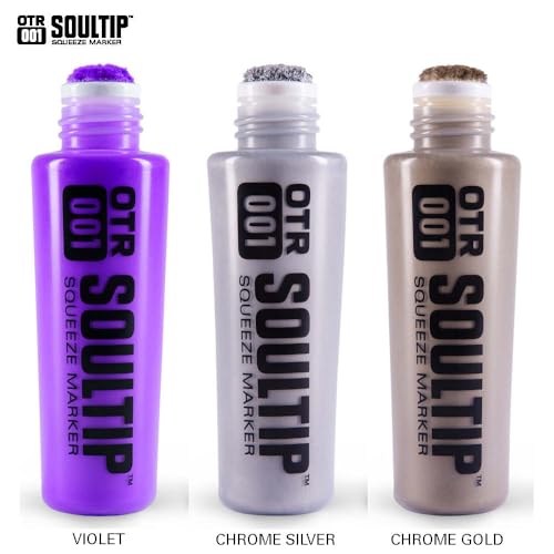 On The Run OTR 001 - Soultip Squeeze Permanent Paint Tagger Graffiti Marker - 22MM runder breiter Filz (OTR.001-CHROME-GOLD) von On The Run