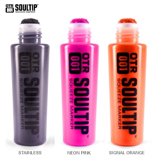 On The Run OTR 001 - Soultip Squeeze Permanent Paint Tagger Graffiti Marker - 22MM runder breiter Filz (OTR.001-CHROME-STAINLESS) von On The Run